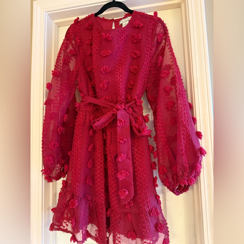 Women’s red bell sleeves Pom Pom Dress